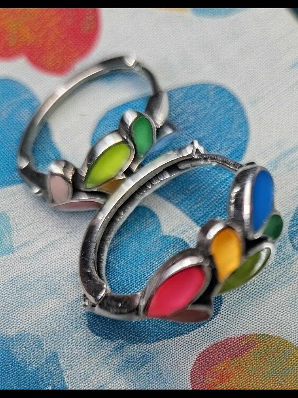 Vintage Sterling Silver patinad  ✨Kiln Enamel Glow~n~the Dark  HuggiesNever Worn